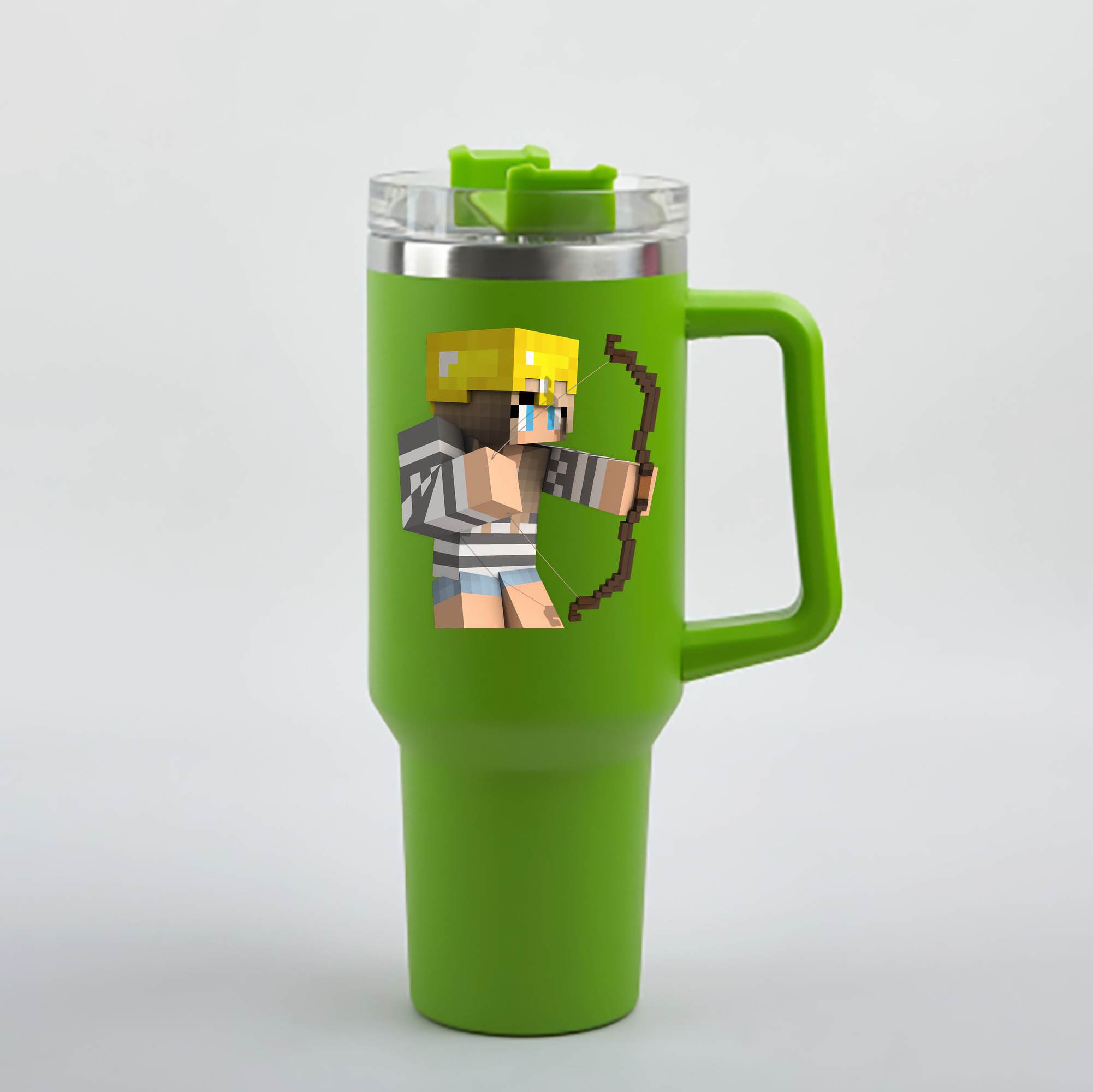（画像用） マインクラフト ブロックの世界 Minecraft MC Block world 1200mL車用タンブラー - クリスタルステッカー（プラスチックストロー付き）